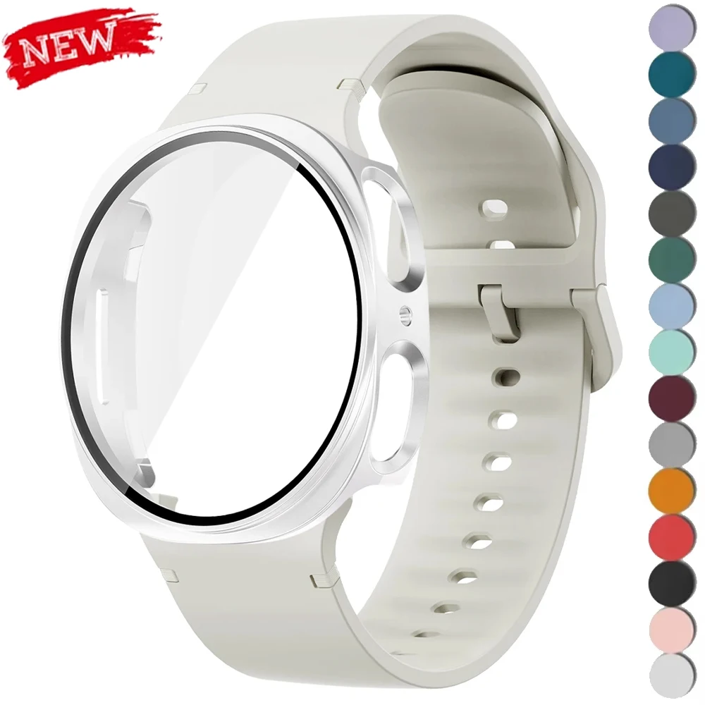 PC-Gehäuse aus gehärtetem Glas + Silikonarmband für Samsung Galaxy Watch 8 40 mm 44 mm Sportarmband-Abdeckung, Armband-Displayschutz