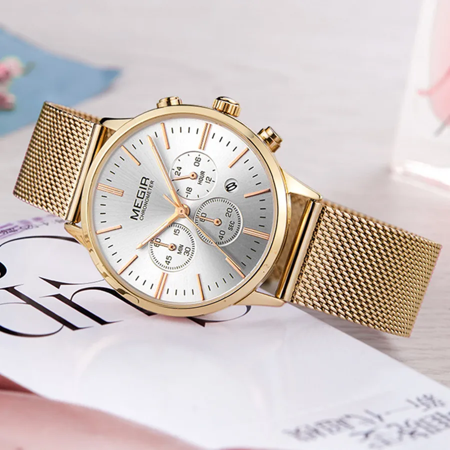 MEGIR Watches for Women Luxury Elegant Ladies Stainless Steel Quartz Wristwatch Fashion Chronograph Clock Reloj Mujer 2011