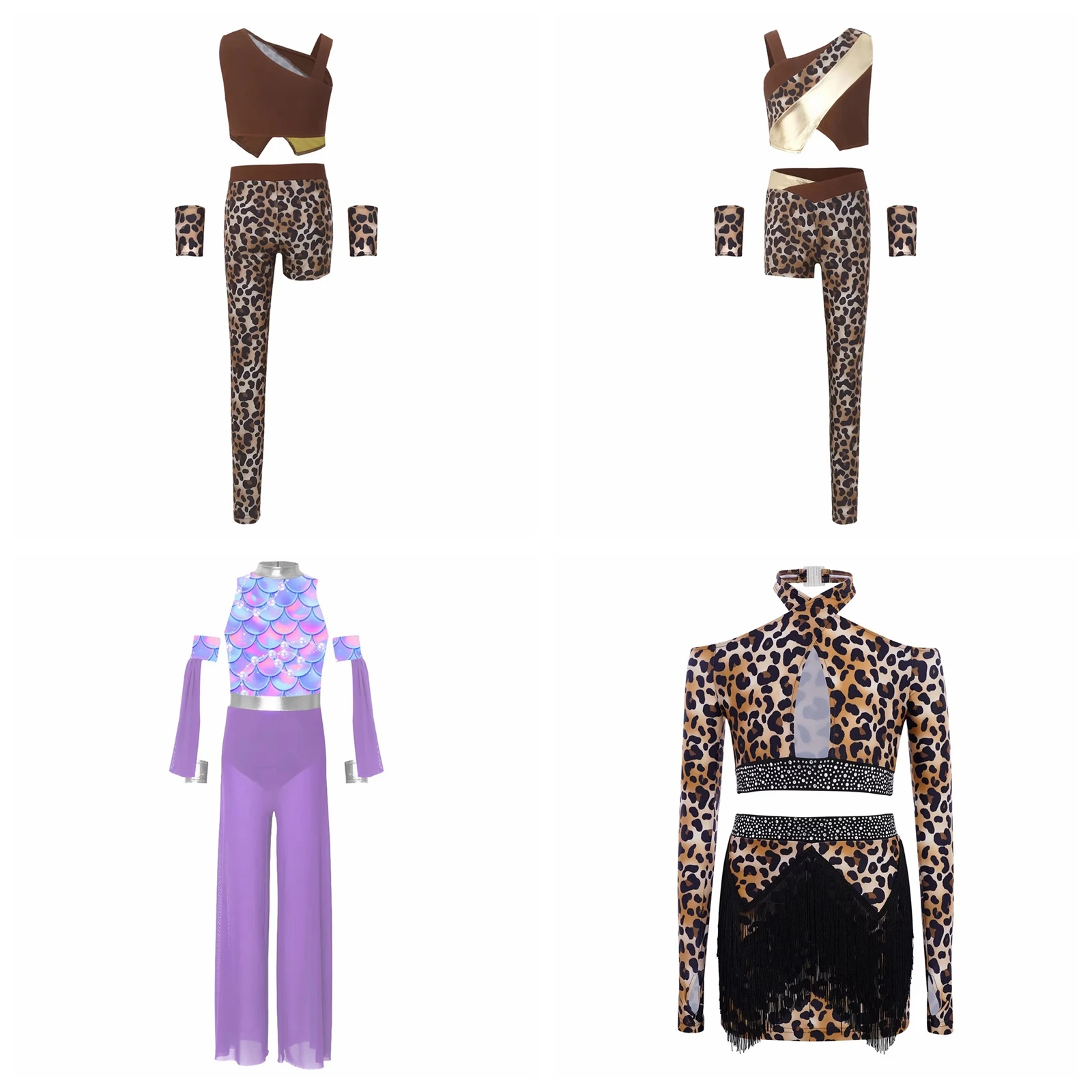Children Cha Cha Samba Dance Clothing Girls Leopard Latin Dance Outfit Kids Cavegirl Costume Primitive Tribe Performance Clothes