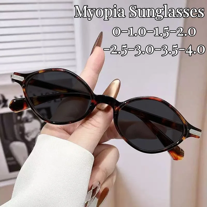 

Small Oval Myopia Sunglasses Vintage Leopard Frame UV Protection Fashion Retro Nearsighted Sun Glasses for Men Women Diopter