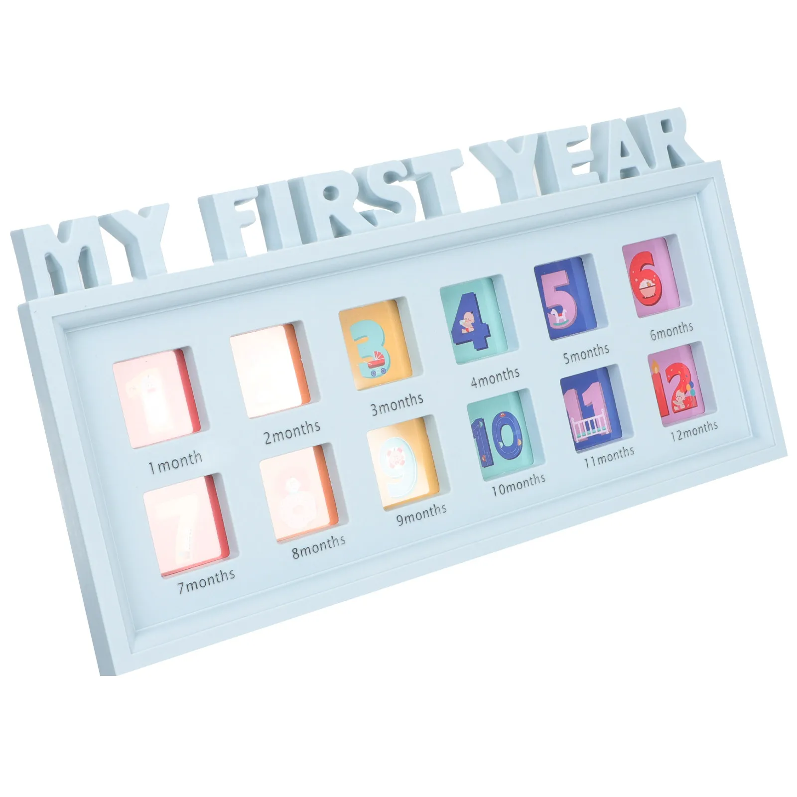 12 Month Baby Picture Frame First Year Growth Record Photo Holder Infant Commemorative Gift Memory Book Style Frame for Nursery
