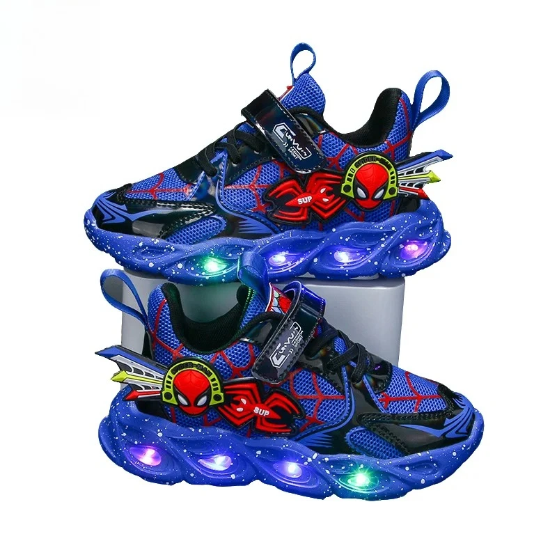 

2025 Spiderman Light-up Sneakers - Waterproof Leather Shoes for Boys, Spring/Autumn Casual Wear