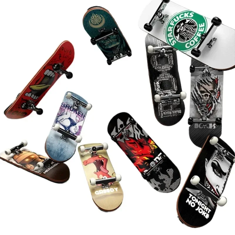 Wood Finger Skateboard, Mini Skateboard with Maple Pedals and Alloy Bearing Wheels, Fun Collection Toy for Skateboard Fans