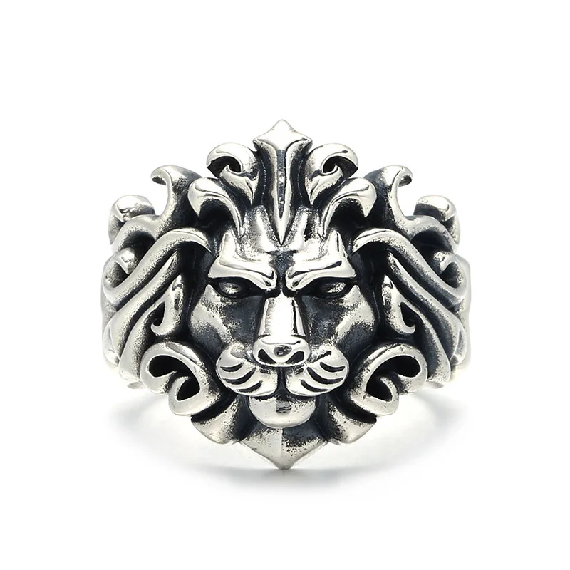 S925 sterling silver domineering Lion Men's hip hop ring open end creative niche index finger ring national style ornament