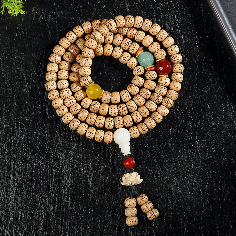 Old Chen Seed Xingyue Bodhi Bracelet Yellow Chicken Grease 108Crafts Buddha Beaded Necklace Vintage Ethnic Style Jewelry Wholesa