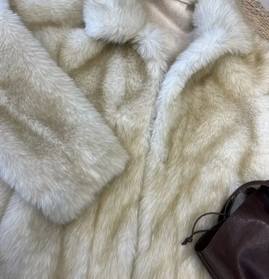 Faux Fur For Coat Coats Womens High End Reversible Commute Woman Straight Rhinestone Pink Button Lace Elastic Hip Length Femme