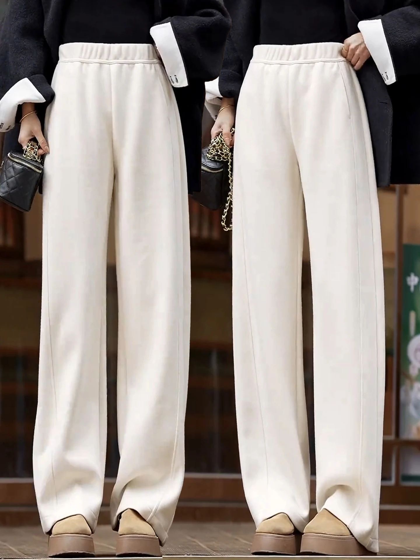 

Acetate Wool Wide Leg Banana Pants Women's Casual Sports Pants Drapey Fleece High Waist A-Line Trousers Autumn Winter New Style
