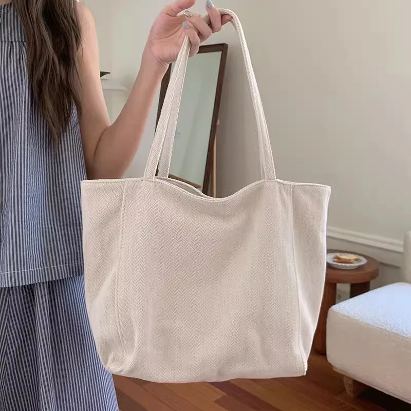 

Large Capacity Pocket Folders Folders Twill Canvas Tote Bag Korean Style Shoulder Handbag Casual For Women Commute Work