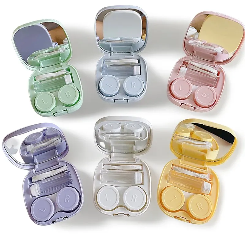 Contact lens case simple DIY square box portable beauty eye box companion dual box glossy storage box