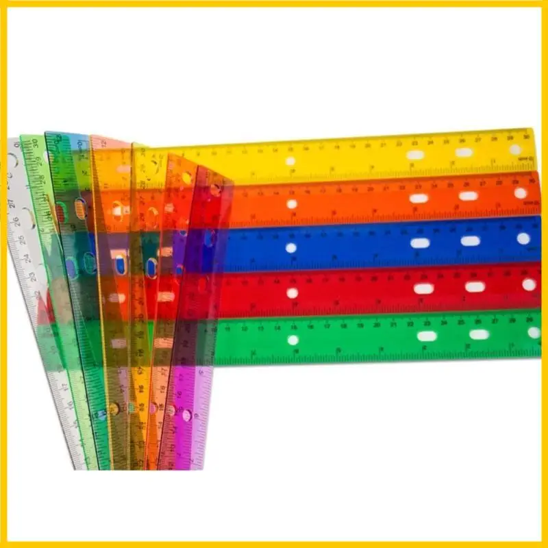 12 بوصة من الحكام الملونة الصافية مع حاكم الرسم الملون في الرياضيات مع مقياس سنتيمترات بوصات لقياس