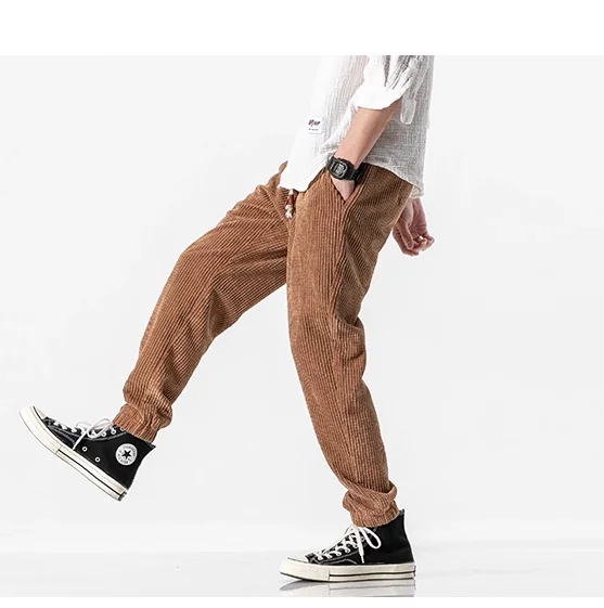 Japanese style Harun pants with corduroy, men's loose washed casual pants, corduroy tapered leg pants