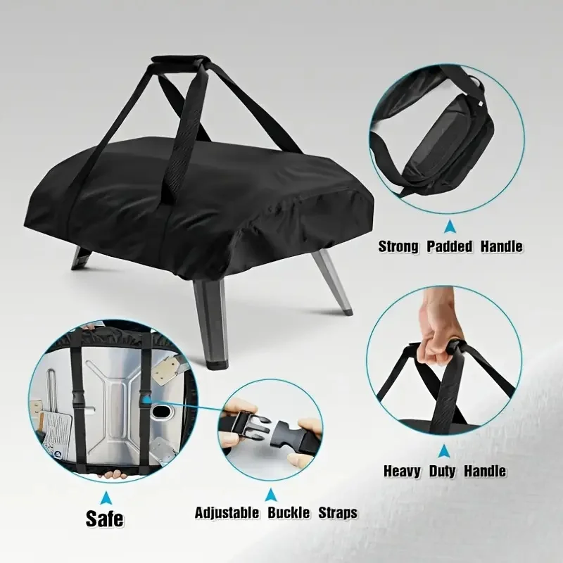 غطاء فرن البيتزا - واقي فرن البيتزا المحمول في الهواء الطلق مع إغلاق برباط قابل للتعديل، إغلاق بسحاب عالي التحمل