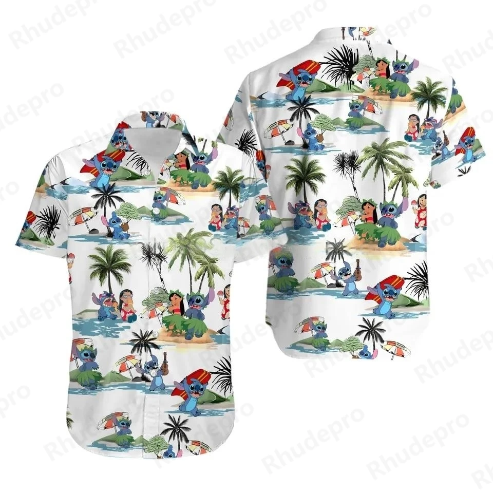 

Disney New Summer Lilo And Stitch Men's Shirt Stitch Hawaiian Shirt Fashion Disney Hawaiian Short Sleeve Shirt Men's Casual Tops