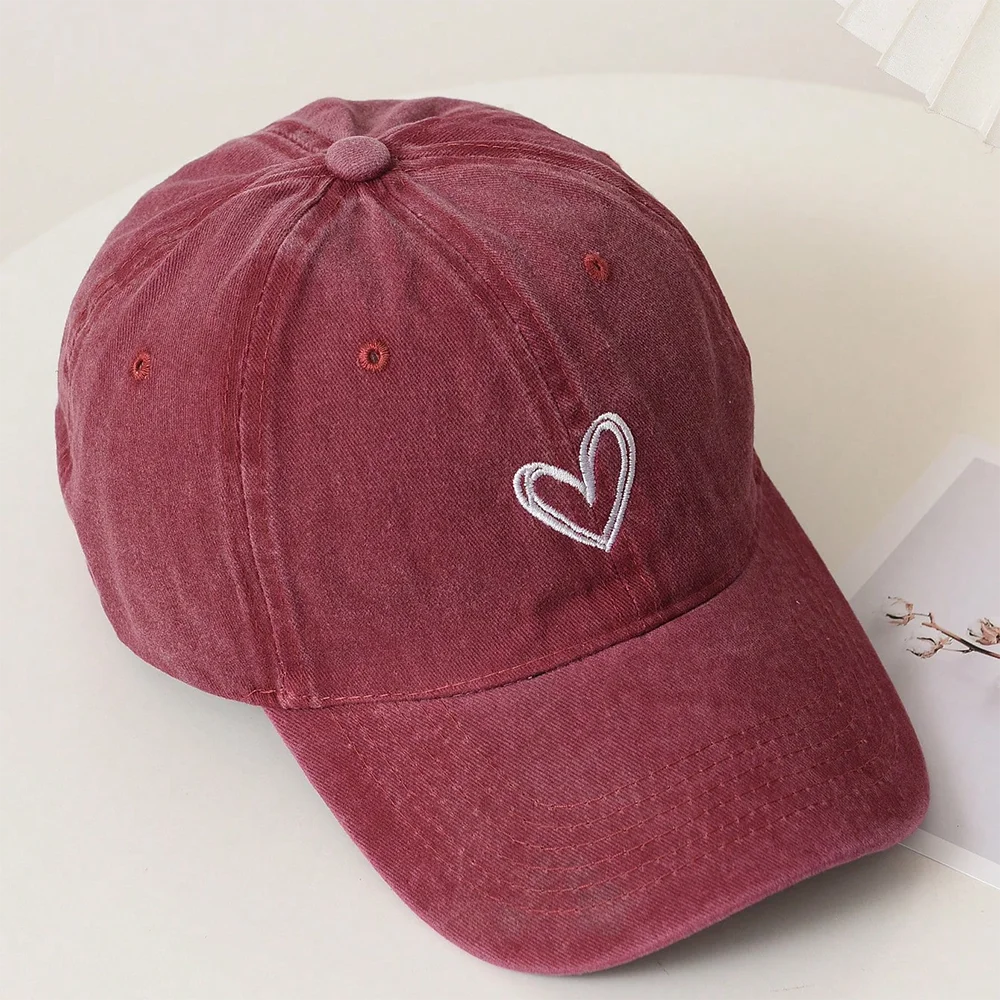 Spring/SummerHat Female Embroidered Peach Heart Wash Denim Baseball Hat Casual Korean Version Thin Couple Soft Top Duck Hat Male