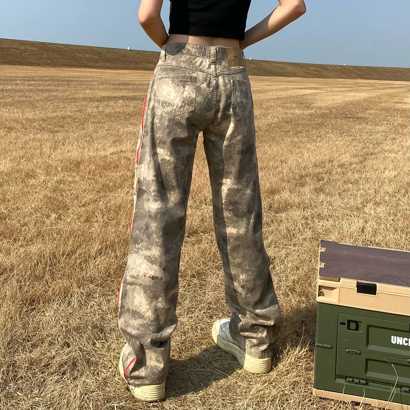 American Style Vintage Zipper Slit Desert Camouflage Pants Women's High Street Hot Girl Low Waist Fried Street Pants