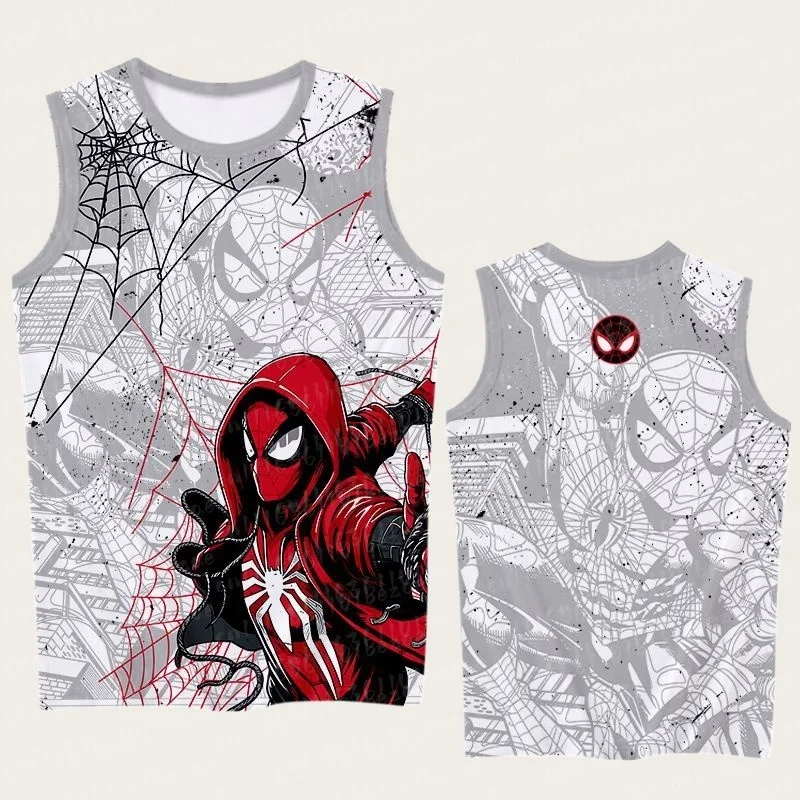 Eltern-Kind Spider Hero 3D-Druck Ärmelloses Tanktop, Rot-Blau-Goldenes Netzmuster Sporttrikot, 100% Polyester Atmungsaktiv – Detail 14