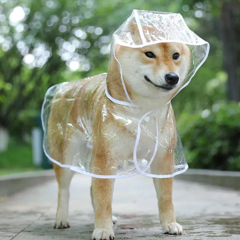 ペット犬子犬透明レインウェアレインコートペットフード付き防水ジャケット服ソフト PVC 小型犬レインコート子犬レインポンチョ