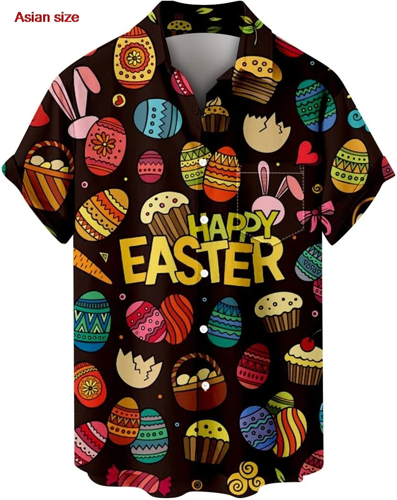 Cartoon Easter Egg 3D Happy Easter Day Mens Shirts Beach Shirt Kawaii Womens Sheer Shirt Man Fashion Rabbit Graphs Tshirts