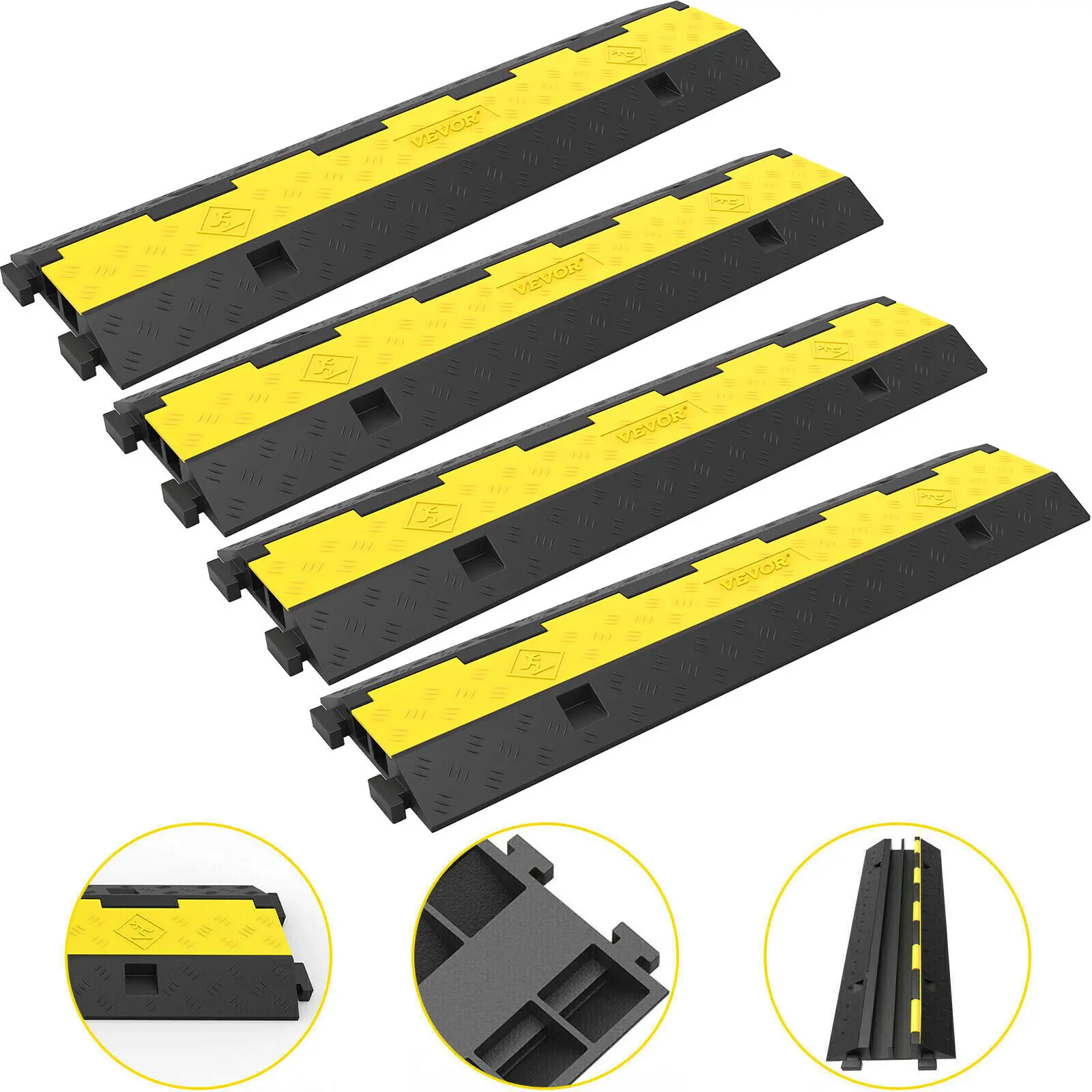 SucceBuy Kabelbeschermer Oprit Draad Kabelafdekking Snoerbeschermer 2 kanalen Rubber + PVC 11000 LBS Snelheid Bump Parkeren Oprit Verkeer