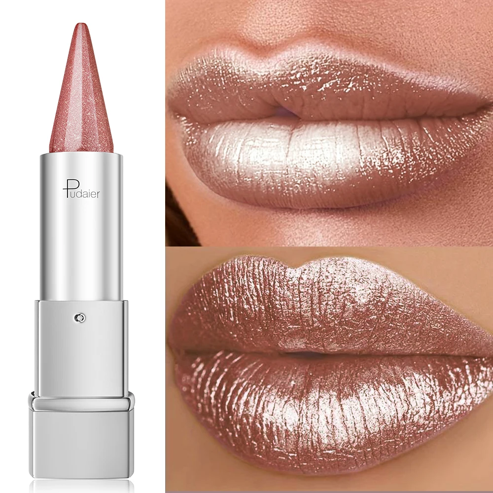 Pearl Shimmer Lipstick voor dames, metallic hoogglans lipkleur, waterdicht veegvast, 24-uurs langdurig, lichtgewicht gla