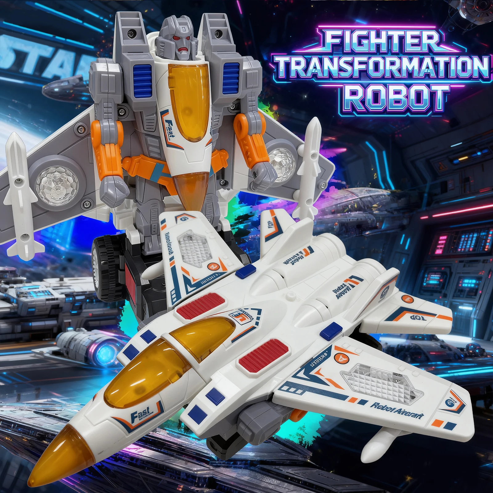 男の子の電動おもちゃ戦闘機変形ロボット、自動変形、カラフルな音と光、赤ちゃんへのホリデーギフト