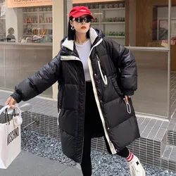 2024 Winter New Oversized Down Jacket Women's Streetwear Fashion Patchwork White Duck Down Coat Female Warm Long Parkas Overcoat