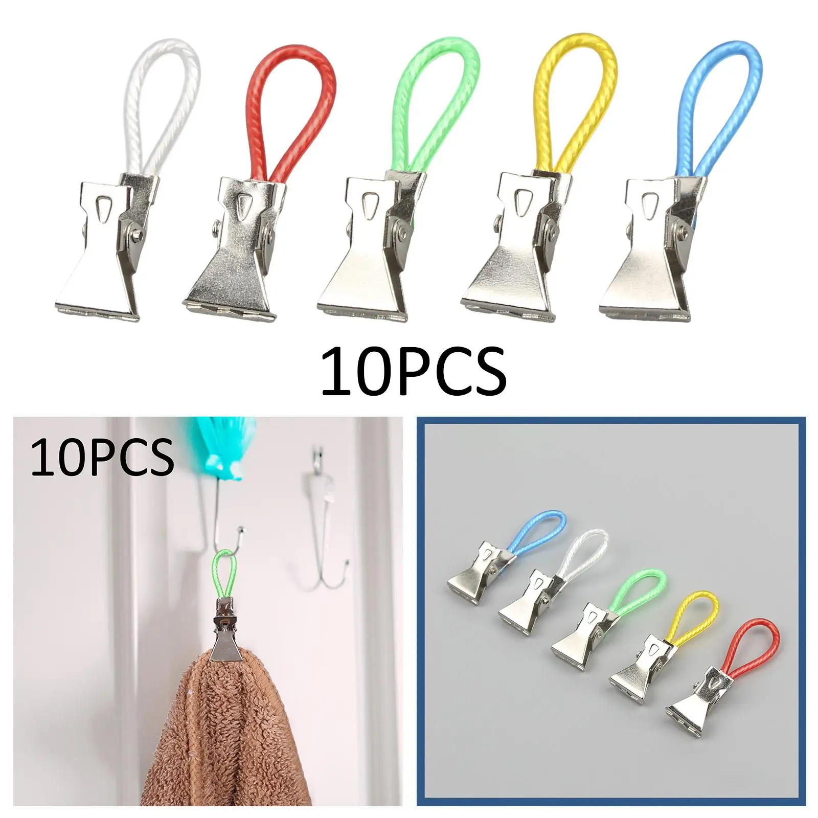 10pcs Metal Hanging Towel Clips with Hanging Loop Clip Hangers for Kitchen Bathroom