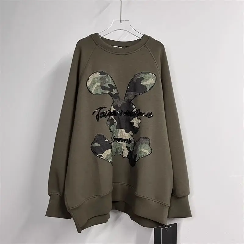 Embroidery Letter Plus Size Women Sweatshirts Clothing Fashion All-match Lady Sweatshirts Autumn Winter New Long Sleeve Tops