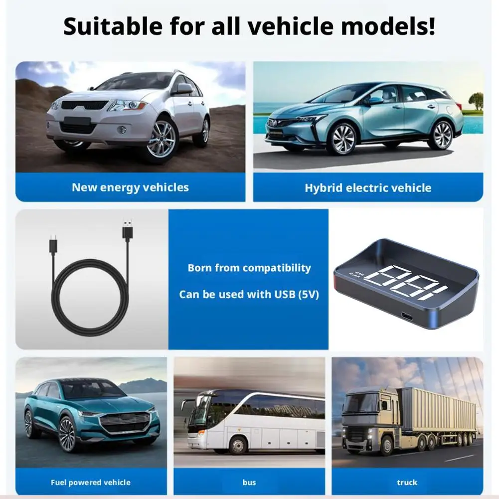 M2 رئيس يصل عرض سيارة العالمي عداد السرعة KMH/MPH HUD كابل يو اس بي التوصيل والتشغيل نظام تحديد المواقع و Beidou المزدوج الأقمار الصناعية #5