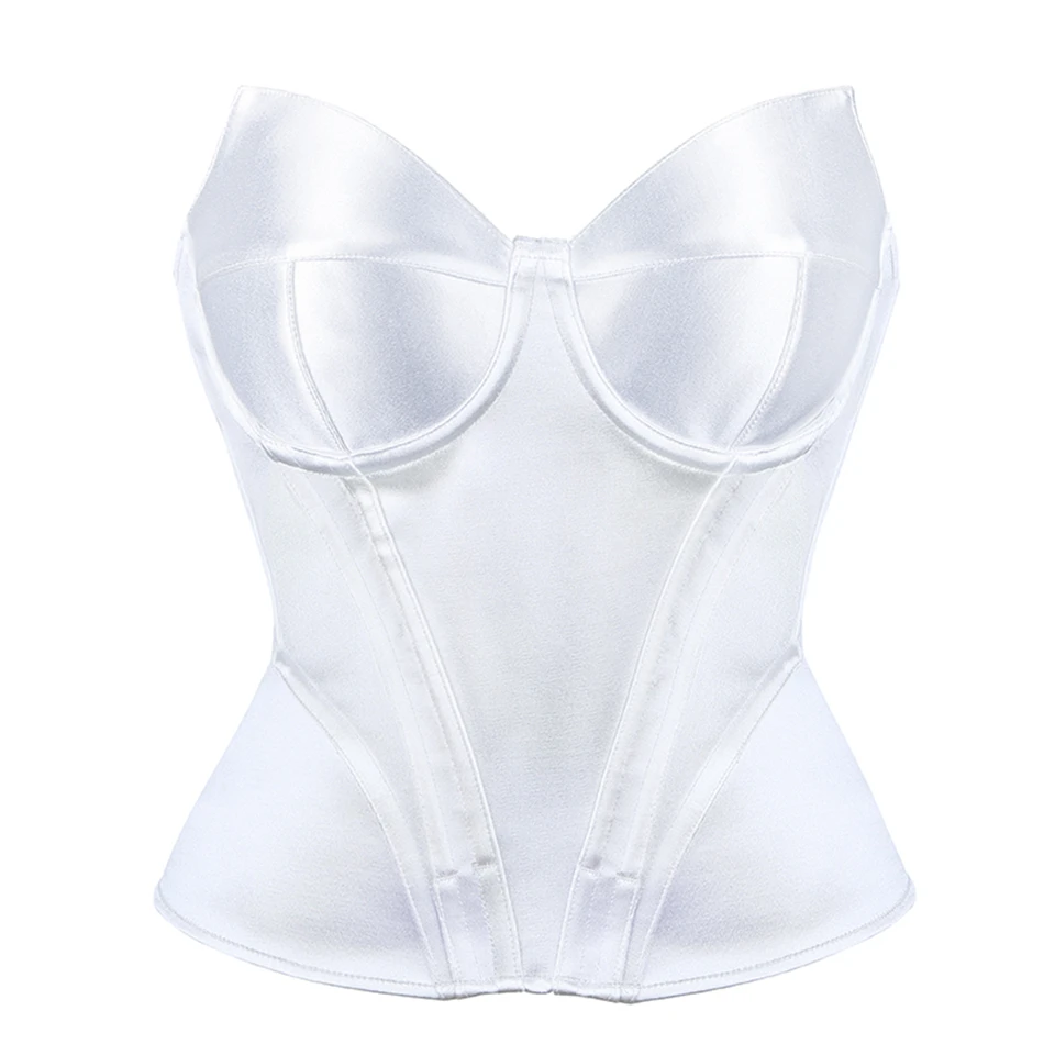 Becirzet Weißes Elegantes Damenkorsett Sexy Schulterfreies Satin-Fischgräten-Top Schlankmachendes Taillenformendes Bustier – Detail 8