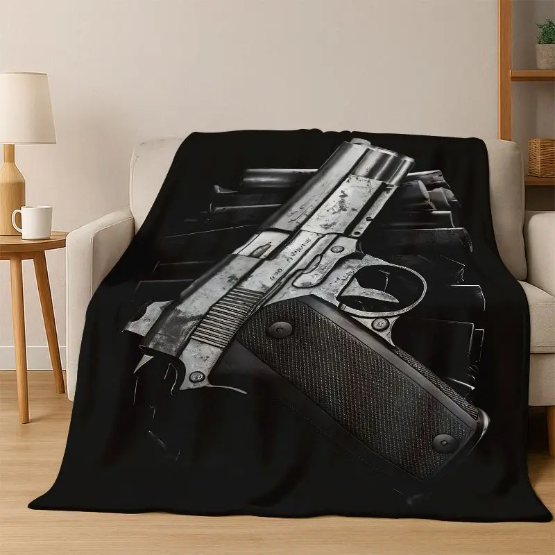 Gun Pistol Ammunition Bullet Cartridge Flannel Blanket Soft Warm Throw Blanket for Bedroom Living Room Bed Travel Camping Picnic