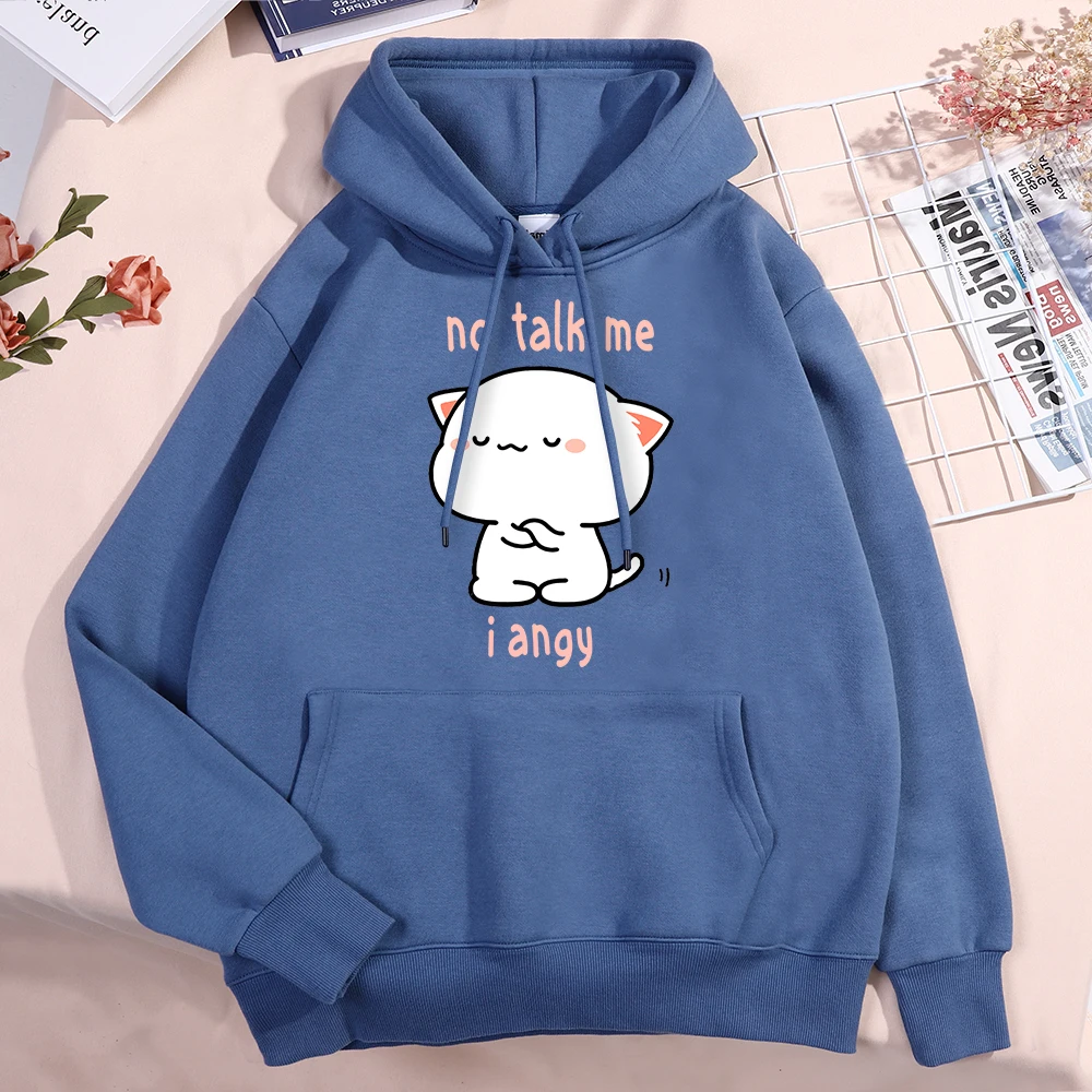 No Talk Me I Angy High Cold Cat Men Women Hoody Vintage Loose Hoodies Hip Hop Loose Sweatshirt Fashion Warm O-Necman Clothes