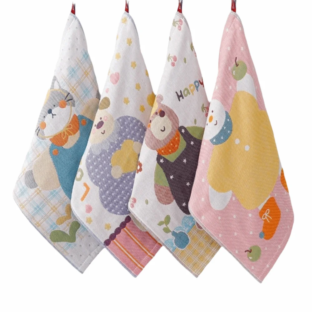 New 34*40cm Pure Cotton Dish Cloth 4 Layer Cotton Gauze Quick Dry Tea Towel Cartoon Decorative Washcloths for Home Restaurant