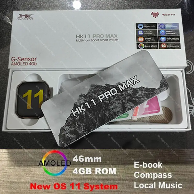 2025 Nuovo HK 11 Pro MAX Smart Watch Serie 10 46mm AMOLED 4G ROM Bluetooth Chiamata di rete AI Robot Orologio NFC Bussola OrologioUomini Donne