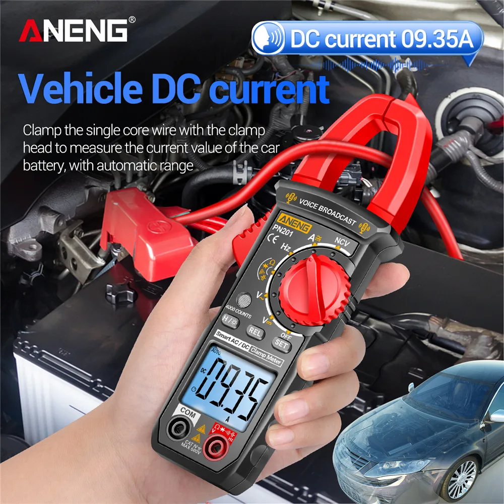 

4000 Counts Current 600A AC/DC Ammeter Volt Automatic Range Test Voice Broadcast Clamp Multimeter Tester ANENG PN201 Intelligent