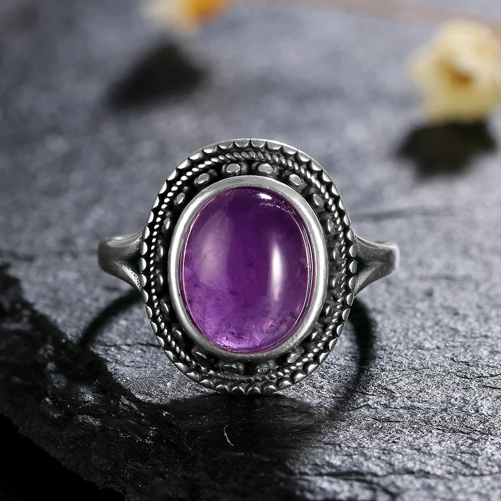 Anillos de plata 925 con piedras preciosas de amatista Natural para mujer, alianzas de boda, regalo de aniversario, joyería fina