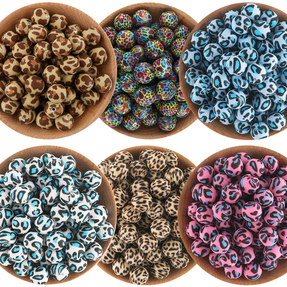 15 Teile/los 15mm Leopard Print Serie Druck Silikon Runde Perlen Für Schmuck Machen DIY Halskette Armband Schmuck Zubehör