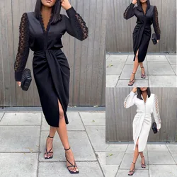 Summer Shirt Dress Women Casual Turn Down Collar Short Sleeve Button Beach Holiday Dresses