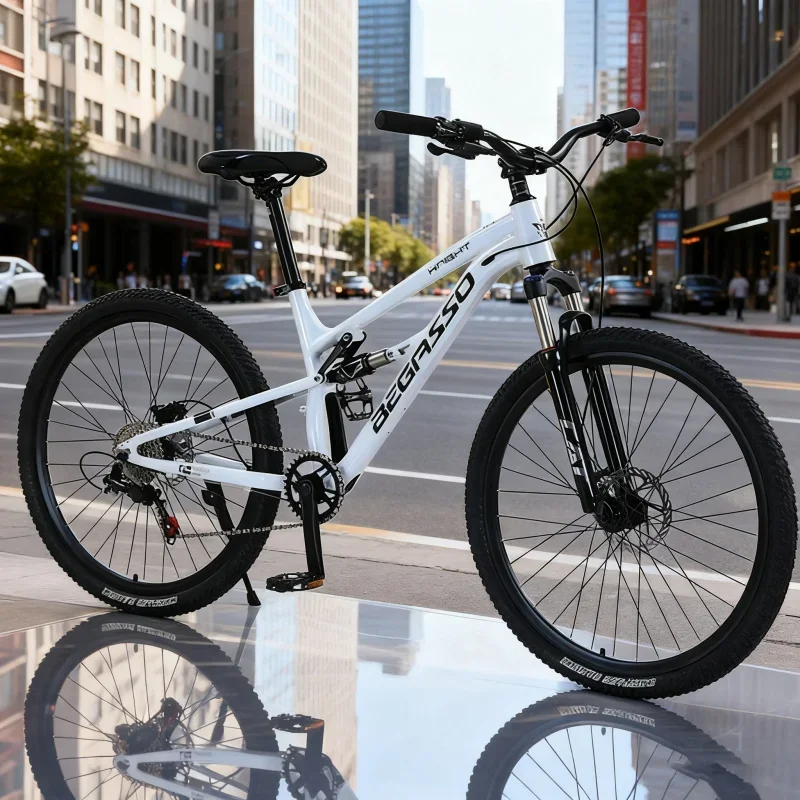 

Adult Men's Soft Tail Mountain Bike 27.5-26 Inch Entry Style 8-Speed Oil Brake Pearl White Aluminum Alloy Wholesale