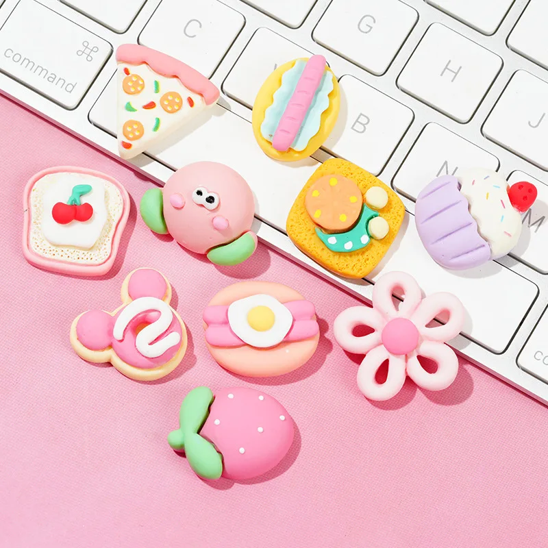 20pcs New Resin Foods Cabochons Flatback Cute Cartoon Cookies Cake Desserts Resins Jewelry Accessories for Girls Headwear DIY