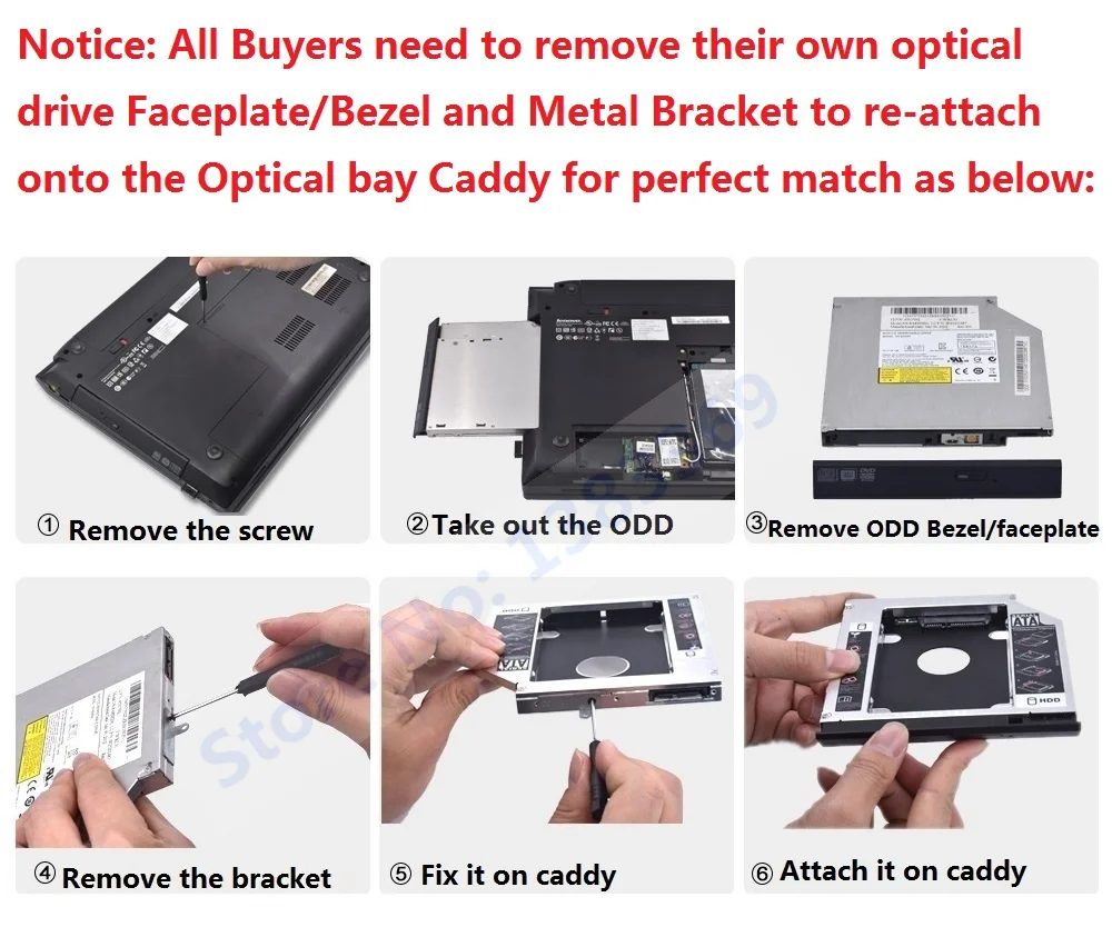 NIGUDEYANG 2nd Second Optical bay HDD SSD Hard Drive Case Tray Caddy Frame for Toshiba Satellite C805 C855 C850D C855D