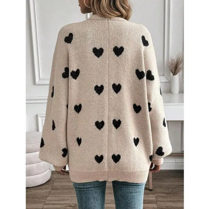 

ex Knitted Sweater Heart Print Faionable Sportswear Coolmax Fiber Thiened Nine-Quarter Sve Collar Deformable