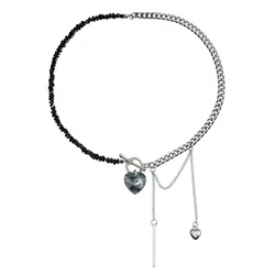 New Fashion Trend Accessories Glass Crystal Bead Stitching Mirror Love OT Buckle  Necklace for Women Festivals Jewelry