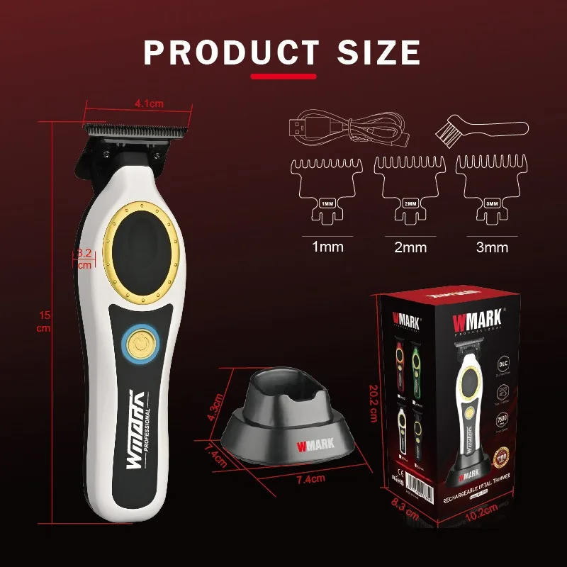 WMARK NG-7230 Professional Hair Clipper Ceramic Titanium Plated Blade 7500RPM Men's Trimmer Engraving Push with Charging Base