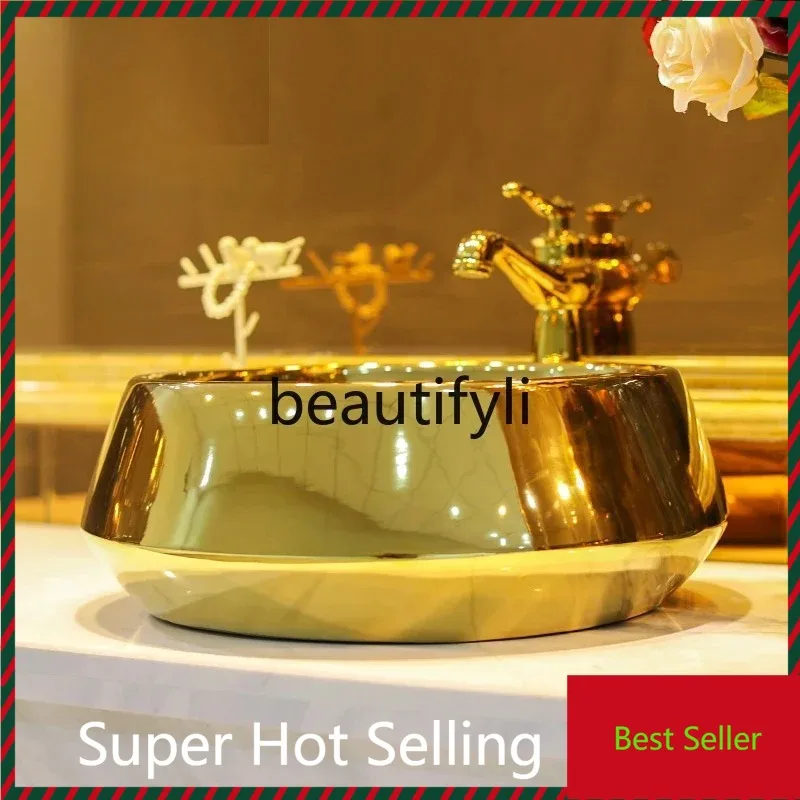 

f156 European bathroom wash basin gold-plated table gold and silver basin ceramic