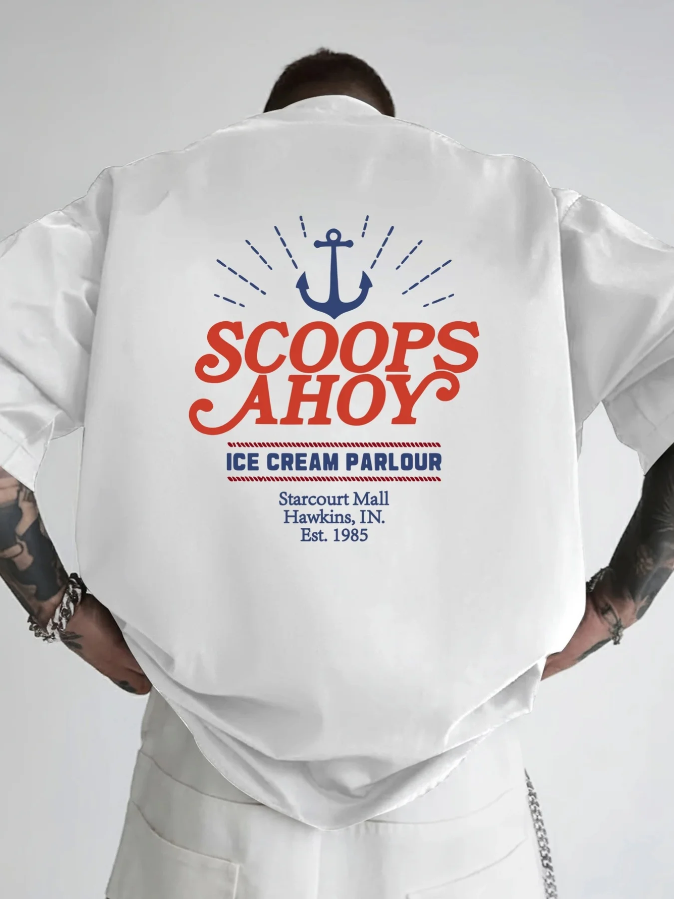 Men's Spring Scoops Ahoy Pattern Letter Print T-Shirt Cotton Unisex Streetwear Oversized Loose Casual Classic Short Sleeve