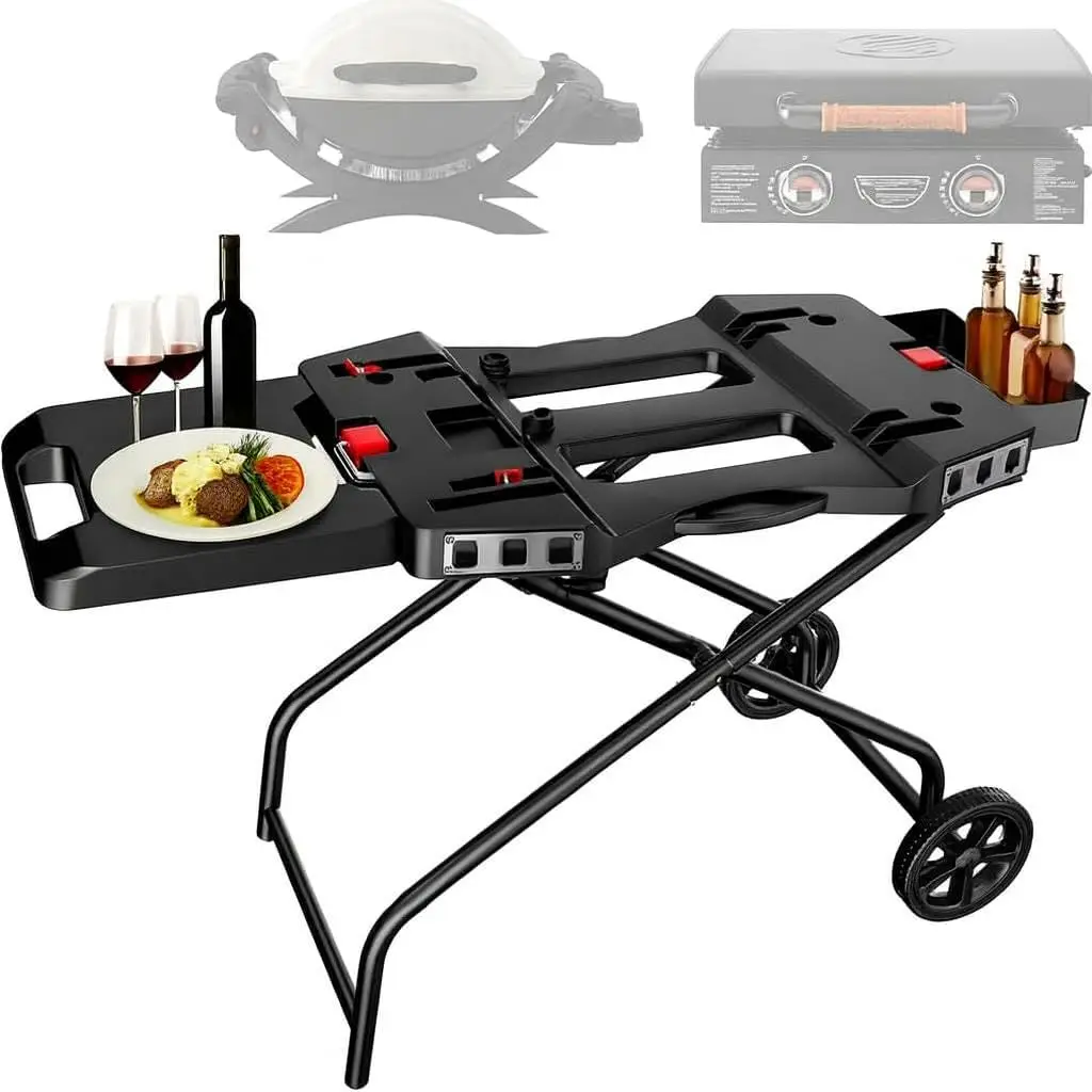 

Outdoor Grill Stand for Weber Q1200, Q1000, Q2200, Q2400, Portable Grill Cart for Blackstone 17"& 22" Table Top Griddles,