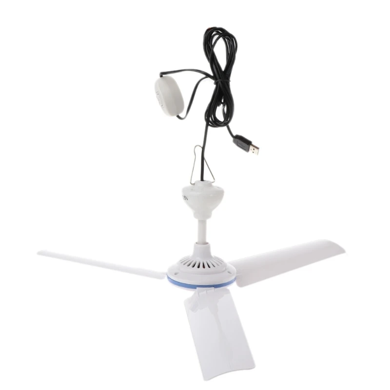 Y1UB Compact USB Ceiling Fan with 300cm Cable Quiet 3 Leaves Design for Bedroom Camping