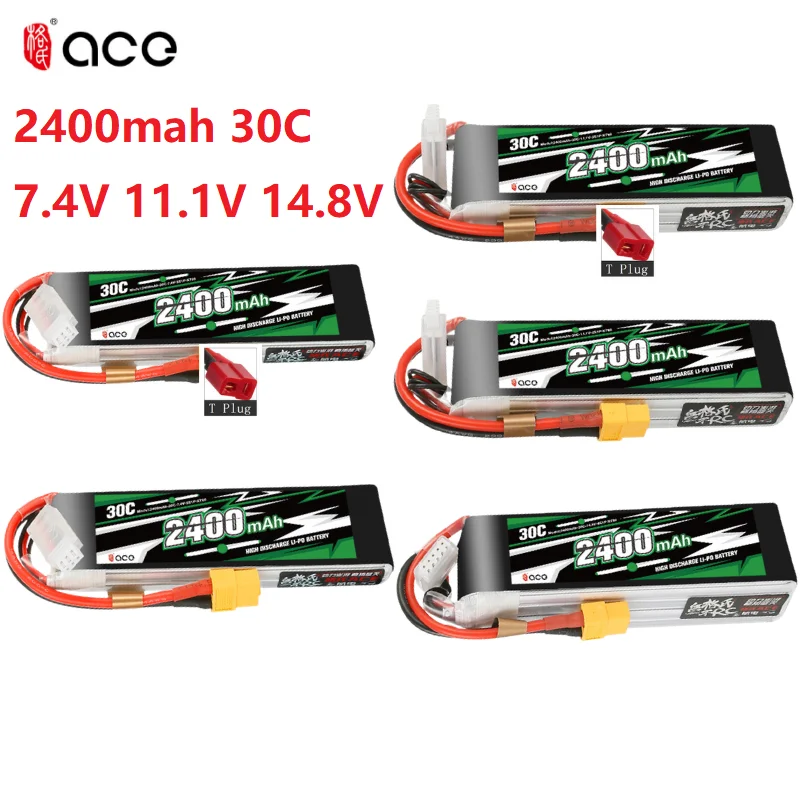2 Stück Gens ACE 7,4V/11,1V/14,8V Lipo-Akku 2400mAh 30C für RC FPV Flugzeug Quadcopter Hubschrauber Drohnenteile 2S/3S/4S Akku