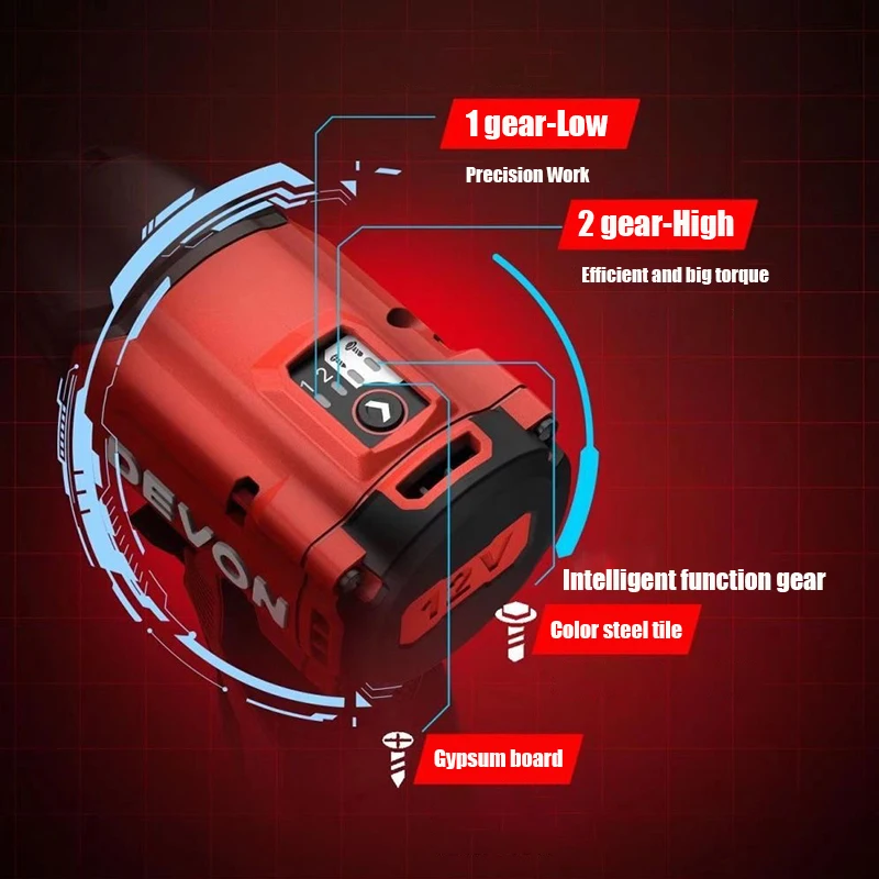 Devon 5767 12v Cordless Impact Screwdriver Brushless 140Nm 3300rpm 4100ipm 2 Intelligent Function Gear Share Battery Platform